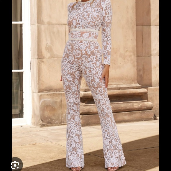 Nadine Marni Bella White lace Jumpsuit size S/M - Picture 2 of 9